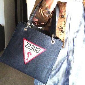 GUESS vintage dark blue denim handbag